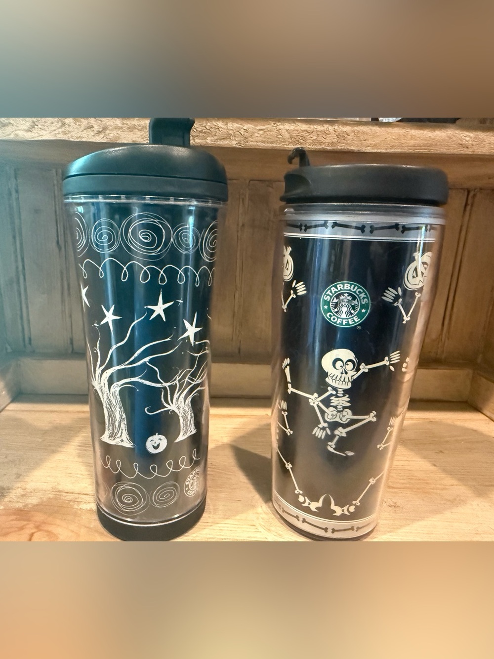 2 Vintage Starbucks Glow in the dark Skeleton Travel Tumblers